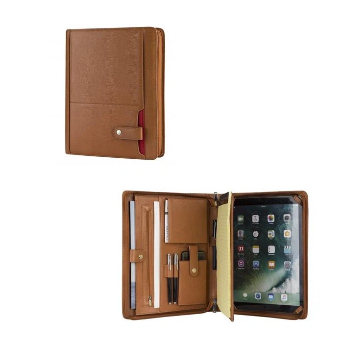Brown A4 Zipper PU Leather File Folder