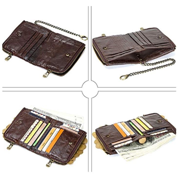 Contacts Leather Wallet RFID With Metal Chain