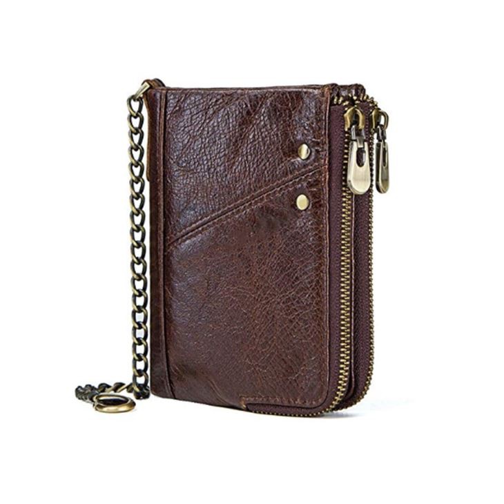 Contacts Leather Wallet RFID With Metal Chain